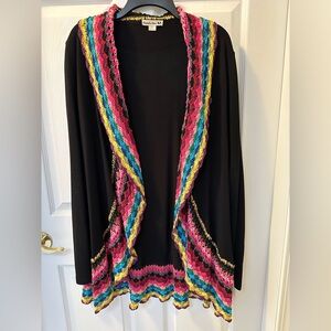 Double Zero Black w Rainbow Crochet Trim Open Cardigan – Size Large Pride Ready